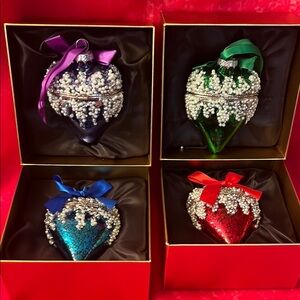 Purple and Green Holiday Ornaments Set